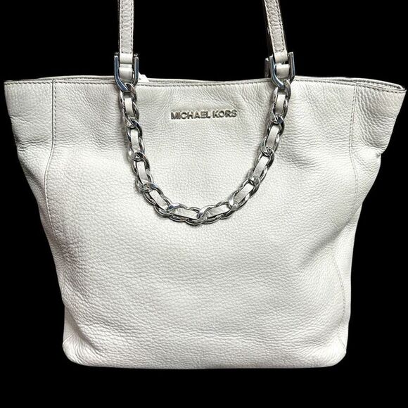MICHAEL KORS MK Harper Light Doge Gray Grey Purse Bag Tote Shopper Chain Detail - Picture 1 of 12
